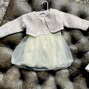 Ivory with tweed and tulle detail two piece dress set size 12-18M